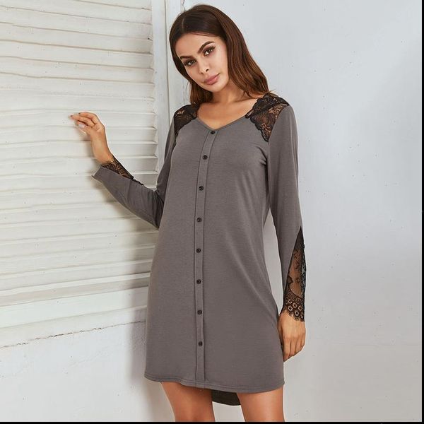 arrival autumn nightgown simple womens sleepwears fashion lace stitching solid color european and american style homewear, Black;red
arrival autumn nightgown simple womens sleepwears fashion lace stitching solid color european and american style homewear, Black;red