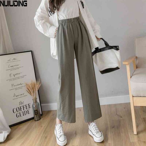 women wide leg pant fashion female casual cotton and line s elastic waist solid loose trousers spring summer 210514, Black;white
women wide leg pant fashion female casual cotton and line s elastic waist solid loose trousers spring summer 210514, Black;white