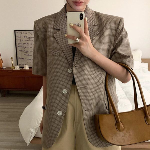women's suits & blazers korea chic summer simple temperament lapel three buttons loose casual cardigan short-sleeved plaid suit jacket, White;black
women's suits & blazers korea chic summer simple temperament lapel three buttons loose casual cardigan short-sleeved plaid suit jacket, White;black