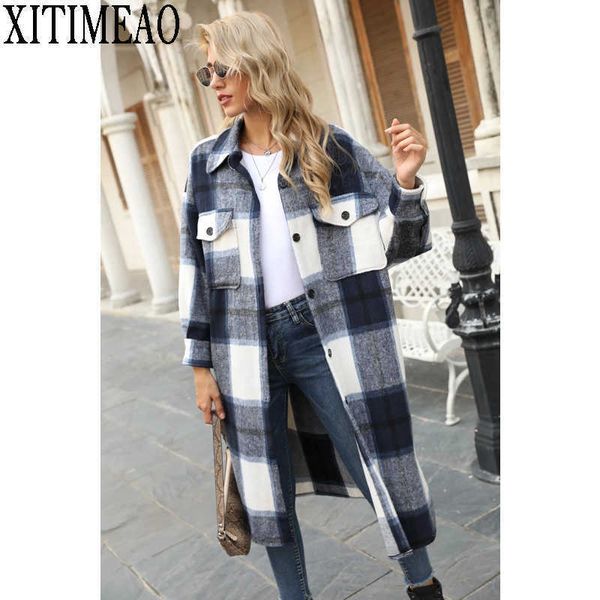 za autumn winter loose large size women blue plaid coat jacket casual warm overcoat fashion long coats 210602, Black;brown
za autumn winter loose large size women blue plaid coat jacket casual warm overcoat fashion long coats 210602, Black;brown