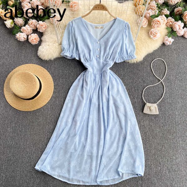 women elegant french dress korean sweet puff sleeve v neck a-line dress summer casual fashion streetwear midi sundress 210715, Black;gray
women elegant french dress korean sweet puff sleeve v neck a-line dress summer casual fashion streetwear midi sundress 210715, Black;gray