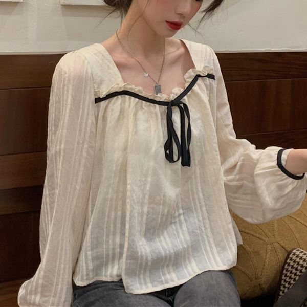 women's blouses & shirts french sweet women design 2021 autumn long sleeve elegant vintage chiffon blouse female korean fashion thin lo, White
women's blouses & shirts french sweet women design 2021 autumn long sleeve elegant vintage chiffon blouse female korean fashion thin lo, White
