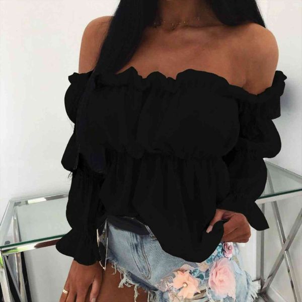 solid color long sleeve lace womens shirts off shoulder ruffled edges short shirt ladies clothing, White
solid color long sleeve lace womens shirts off shoulder ruffled edges short shirt ladies clothing, White