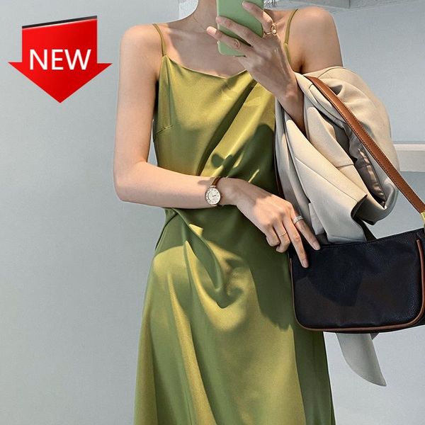 casual dresses high waist mid-length vestidos summer retro trend dress green satin suspender women's slim a-line, Black;gray
casual dresses high waist mid-length vestidos summer retro trend dress green satin suspender women's slim a-line, Black;gray