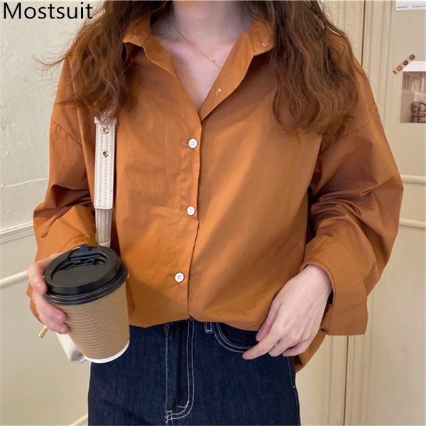 korean casual solid loose shirts blouses women long sleeve single-breasted turn-down collar basic simple fashion blusas 210518, White
korean casual solid loose shirts blouses women long sleeve single-breasted turn-down collar basic simple fashion blusas 210518, White