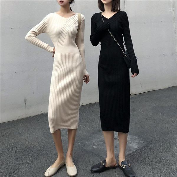 casual dresses limiguyue autumn sweater women elegant high waist long sleeve knitted dress slim bodycon mid-calf vestidos k2652, Black;gray
casual dresses limiguyue autumn sweater women elegant high waist long sleeve knitted dress slim bodycon mid-calf vestidos k2652, Black;gray