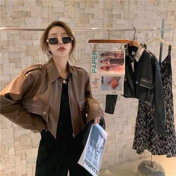 autumn and winter 2021 new fashion korean style long sved pu leather short motorcycle et women, Black;brown
autumn and winter 2021 new fashion korean style long sved pu leather short motorcycle et women, Black;brown