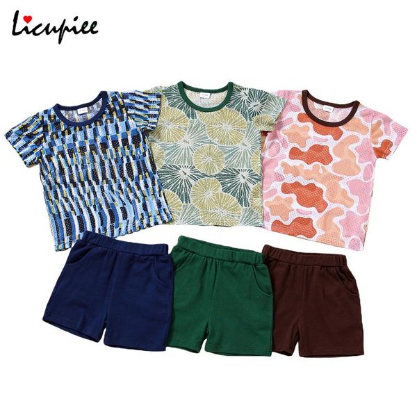 1-5 years little boy\u2021s short-sleeved shorts set irregular print round neck and solid color short pants clothing sets, White
1-5 years little boy\u2021s short-sleeved shorts set irregular print round neck and solid color short pants clothing sets, White