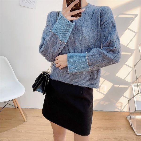 knits thick soft crop women jumpers short pullovers sequined twist knitted sweater round neck knitwear, White
knits thick soft crop women jumpers short pullovers sequined twist knitted sweater round neck knitwear, White