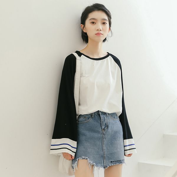 women's t-shirt loose women cotton t shirt flared long sleeve patchwork casual o neck ladies tees spring striped soft school, White
women's t-shirt loose women cotton t shirt flared long sleeve patchwork casual o neck ladies tees spring striped soft school, White