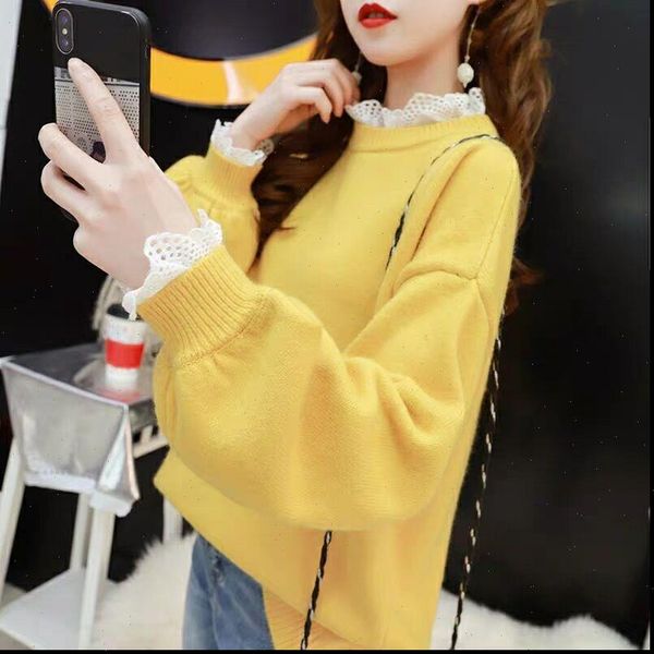 lace pullover winter spring women sweaters stitching round neck loose fit warm base knitted sweet female flower, White;black
lace pullover winter spring women sweaters stitching round neck loose fit warm base knitted sweet female flower, White;black