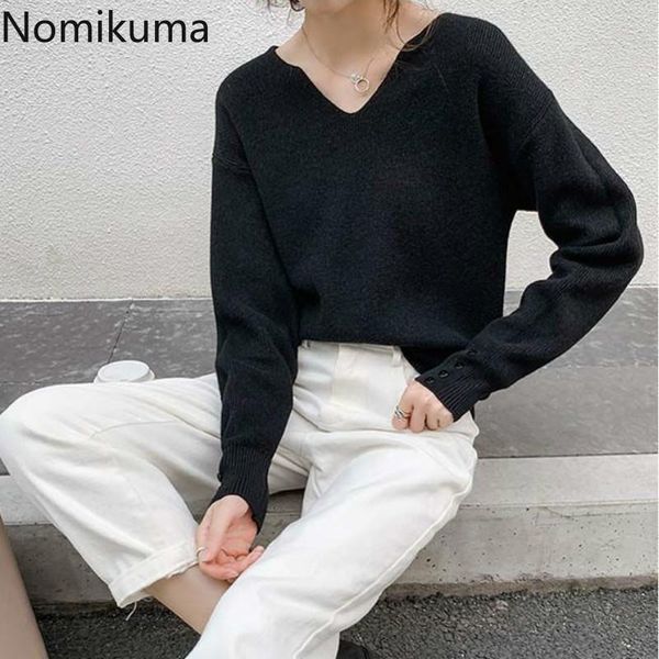 women's sweaters nomikuma korean style v neck long sleeve pullover jumpers solid color casual fashion basic knitted sweater ropa mujer, White;black
women's sweaters nomikuma korean style v neck long sleeve pullover jumpers solid color casual fashion basic knitted sweater ropa mujer, White;black