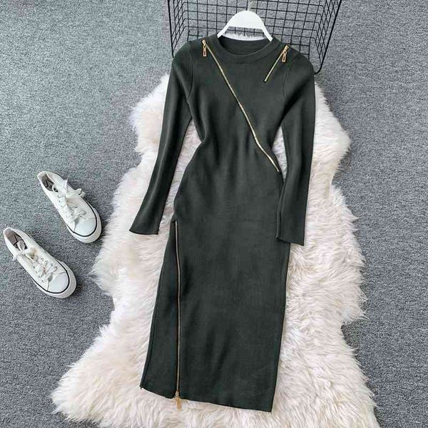 casual round neck zipper knitted dress female long sleeve grey/khaki/green bodycon dresses vestidos fashion autumn 210426, Black;gray
casual round neck zipper knitted dress female long sleeve grey/khaki/green bodycon dresses vestidos fashion autumn 210426, Black;gray