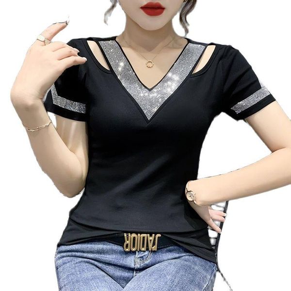 women's t-shirt summer european clothes solid cotton hollow out shiny diamonds women short sleeve all match tees 2021 t14308a, White
women's t-shirt summer european clothes solid cotton hollow out shiny diamonds women short sleeve all match tees 2021 t14308a, White