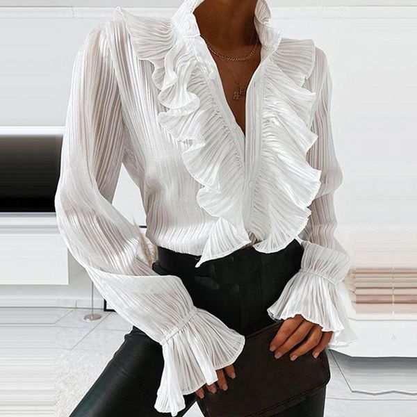 women's blouses & shirts 2021 women spring denim button shirt coat casual ruffled long sleeved v neck style mesh female top, White
women's blouses & shirts 2021 women spring denim button shirt coat casual ruffled long sleeved v neck style mesh female top, White