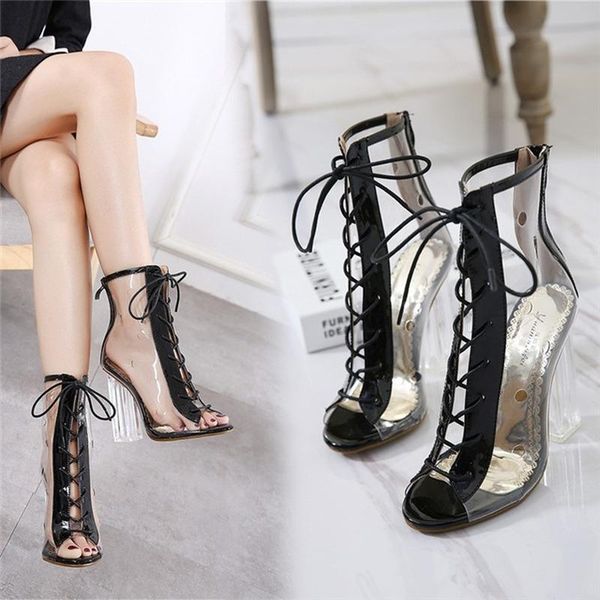 fashion crystal thick heel transparent high sandals boots women casual business dress shoes, Black
fashion crystal thick heel transparent high sandals boots women casual business dress shoes, Black