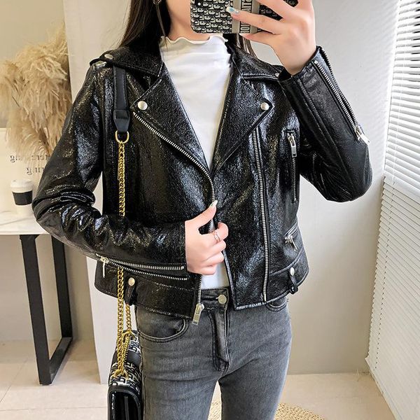 women's leather & faux genuine brief paragraph locomotive waist jacket female crack sheepskin, Black
women's leather & faux genuine brief paragraph locomotive waist jacket female crack sheepskin, Black
