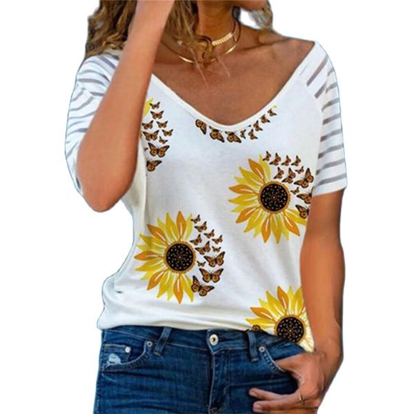 women tshirt vneck ladies casual short sleeve stripe loose floral print female printed shirt fashion plus size clothing 210708, White
women tshirt vneck ladies casual short sleeve stripe loose floral print female printed shirt fashion plus size clothing 210708, White