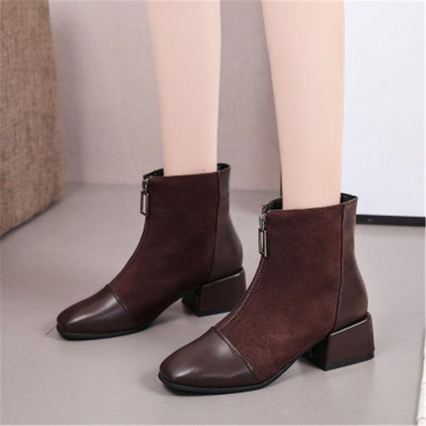 boots autumn winter fashion women leather front zipper square toe ankle heel woman booties zapatos de mujer 35-42, Black
boots autumn winter fashion women leather front zipper square toe ankle heel woman booties zapatos de mujer 35-42, Black