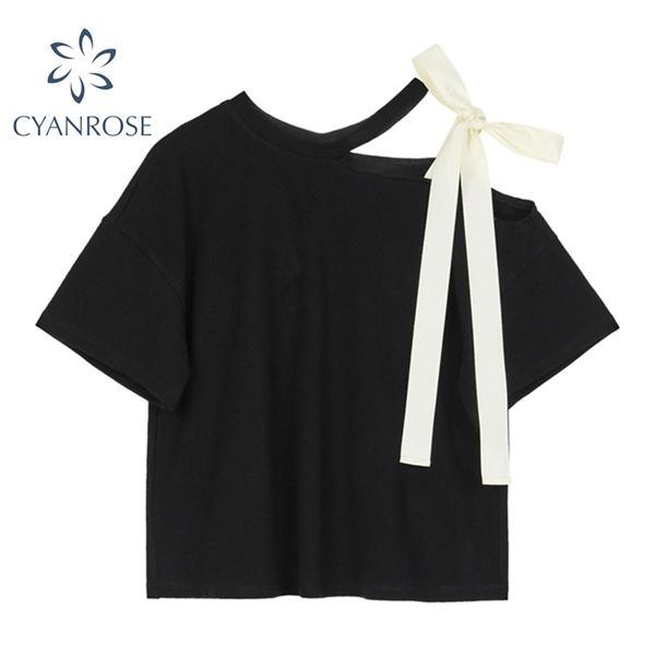 short sleeve black t shirt women casual one-shoulder bandage design crewneck tide tees summer loose rok fashion female 210430, White
short sleeve black t shirt women casual one-shoulder bandage design crewneck tide tees summer loose rok fashion female 210430, White