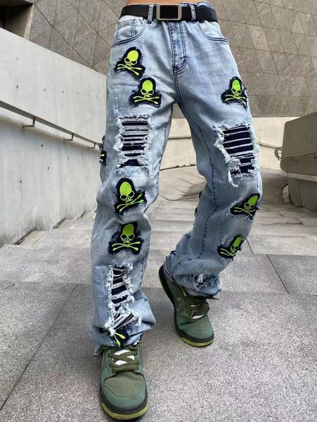 high street jeans men embroidery hole loose fit denim pants cotton jean men's ripped hip hop casual trousers, Blue
high street jeans men embroidery hole loose fit denim pants cotton jean men's ripped hip hop casual trousers, Blue