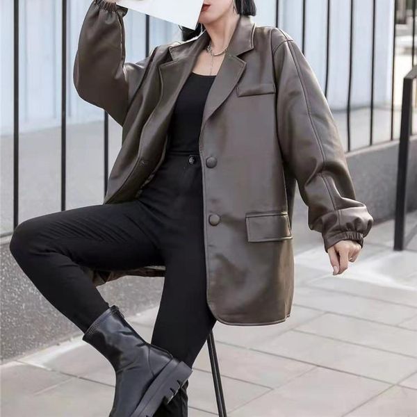 women's leather & faux korean fashion 2021 autumn long oversized trench coat for women sleeve lapel loose casual stylish, Black
women's leather & faux korean fashion 2021 autumn long oversized trench coat for women sleeve lapel loose casual stylish, Black