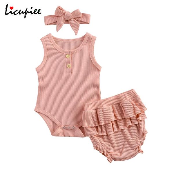 0-24 months solid three piece baby girl\u2021s clothes fresh color sleeveless jumpsuit and ruffles short pants headband clothing sets, White
0-24 months solid three piece baby girl\u2021s clothes fresh color sleeveless jumpsuit and ruffles short pants headband clothing sets, White