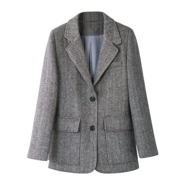 gray notch collar pocket button blazer women c0116 210514, White;black
gray notch collar pocket button blazer women c0116 210514, White;black