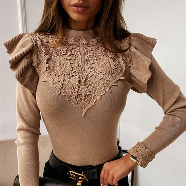 women's t-shirt 2021 autumn winter o-neck casual lace patchwork long-sleeved solid black white bottoming shirt women knitted sweater
women's t-shirt 2021 autumn winter o-neck casual lace patchwork long-sleeved solid black white bottoming shirt women knitted sweater