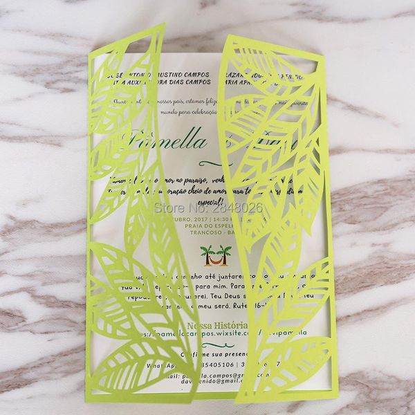 greeting cards customized tropical leaves leaf laser cut wedding invitation,palm tree style invitations, personalized printed folded
greeting cards customized tropical leaves leaf laser cut wedding invitation,palm tree style invitations, personalized printed folded