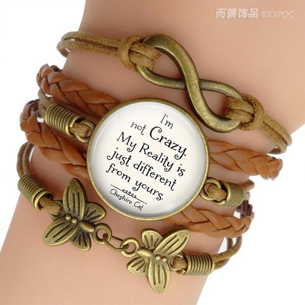 link, chain "i'm not crazy" quote multilayer leather bracelet jewelry glass dome cabochon handmade gift, Black
link, chain "i'm not crazy" quote multilayer leather bracelet jewelry glass dome cabochon handmade gift, Black