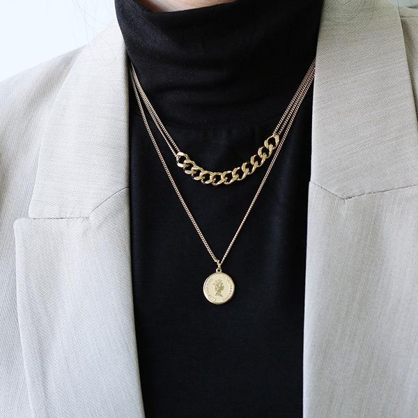 peri'sbox simple round portrait pendant necklaces double layer cuban chain trendy vintage goth for unisex, Silver
peri'sbox simple round portrait pendant necklaces double layer cuban chain trendy vintage goth for unisex, Silver