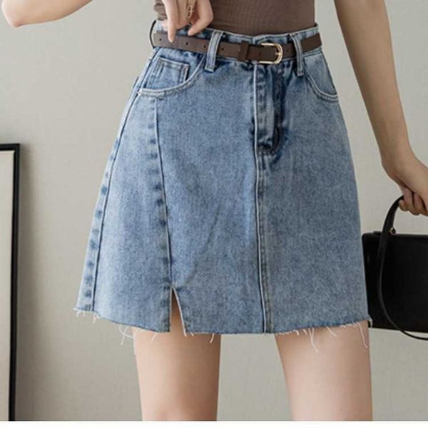 fashion skirts denim spring 2021 high waist a-line short summer women's light color, Black 
fashion skirts denim spring 2021 high waist a-line short summer women's light color, Black