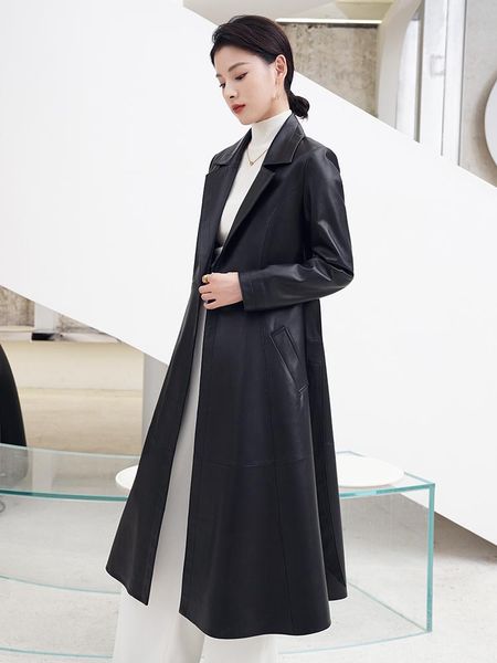 women's leather & faux autumn/winter 2021 sheepskin windbreaker jacket in the long size coat, Black
women's leather & faux autumn/winter 2021 sheepskin windbreaker jacket in the long size coat, Black