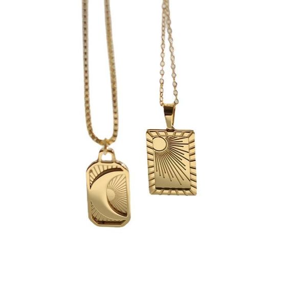 gold plating 316l stainless steel square signet pendant necklaces for women titanium sun moon necklace chains, Silver
gold plating 316l stainless steel square signet pendant necklaces for women titanium sun moon necklace chains, Silver