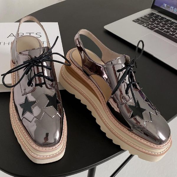 sandals women's genuine patent leather thick sole wedge platform high heel square toe star decoration punk casual summer shoes, Black
sandals women's genuine patent leather thick sole wedge platform high heel square toe star decoration punk casual summer shoes, Black