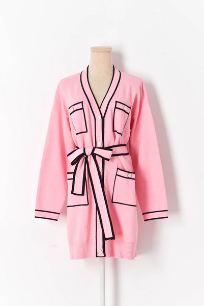 322 2021 runway spring brand same style sweater long sleeve v neck fashion pink cardigan clothes womens dl, White;black
322 2021 runway spring brand same style sweater long sleeve v neck fashion pink cardigan clothes womens dl, White;black