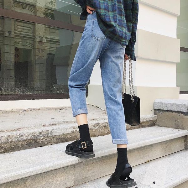 high waist women jeans loose cropped pants casual celebrity women's 2021 straight korean spring fall harem, Blue
high waist women jeans loose cropped pants casual celebrity women's 2021 straight korean spring fall harem, Blue