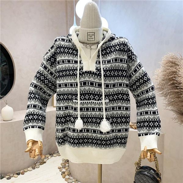 women's sweaters niche design clothing 2021 autumn winter striped sweater pullover hooded mid length knit bottoming coat jacket, White;black
women's sweaters niche design clothing 2021 autumn winter striped sweater pullover hooded mid length knit bottoming coat jacket, White;black