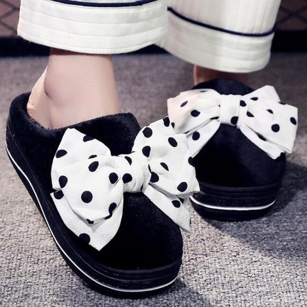 high heels womens house cotton slippers shoes winter platform cute plush bowknot home st2, Black
high heels womens house cotton slippers shoes winter platform cute plush bowknot home st2, Black