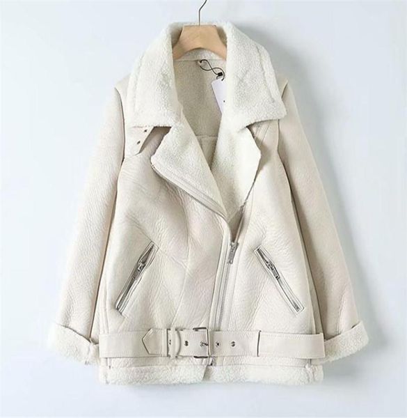 women's leather & faux women beige fur jacket coat pu with belt turn down collar ladies winter thick warm oversized jackets, Black
women's leather & faux women beige fur jacket coat pu with belt turn down collar ladies winter thick warm oversized jackets, Black