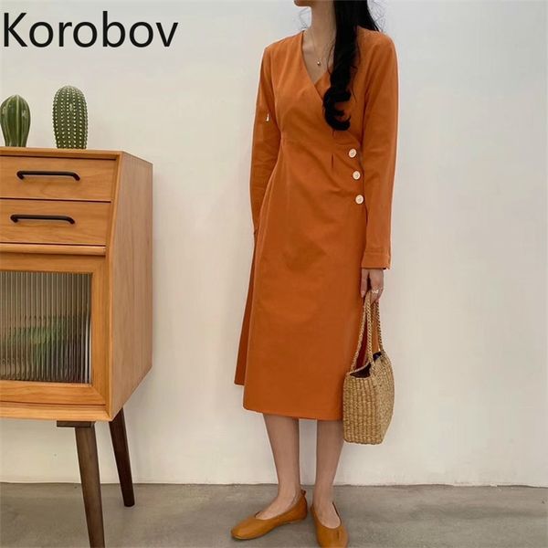 korobov summer new arrival v neck women dress korean chic long sleeve female dresses elegant button high waist vestidos 210430, Black;gray
korobov summer new arrival v neck women dress korean chic long sleeve female dresses elegant button high waist vestidos 210430, Black;gray