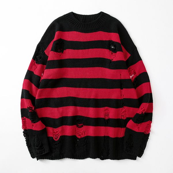 black stripe sweaters destroyed ripped sweater men pullover hole knit jumpers men oversized sweatshirt harajuku long sleeve, White;black
black stripe sweaters destroyed ripped sweater men pullover hole knit jumpers men oversized sweatshirt harajuku long sleeve, White;black
