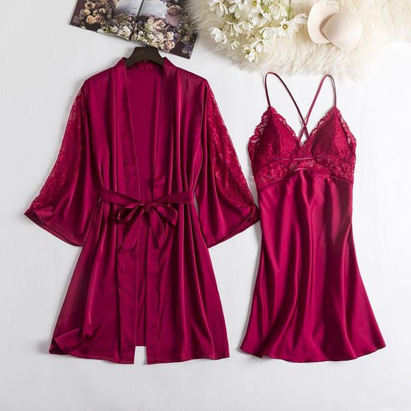 women's sleepwear female home clothing 2pcs robe set satin nightwear intimate lingerie homewear summer kimono bathrobe, Black;red
women's sleepwear female home clothing 2pcs robe set satin nightwear intimate lingerie homewear summer kimono bathrobe, Black;red