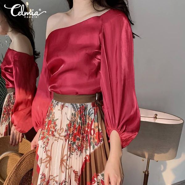 celmia 5xl women stylish slik satin blouses one shoulder shirt lantern sleeve casual solid elegant office lady blusas women's & shi, White
celmia 5xl women stylish slik satin blouses one shoulder shirt lantern sleeve casual solid elegant office lady blusas women's & shi, White