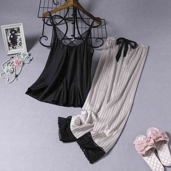 women's sleepwear summer lace v-neck women pajamas set nightwear loose casual sleeveless 2pcs strap pants home wear ck0w, Black;red
women's sleepwear summer lace v-neck women pajamas set nightwear loose casual sleeveless 2pcs strap pants home wear ck0w, Black;red