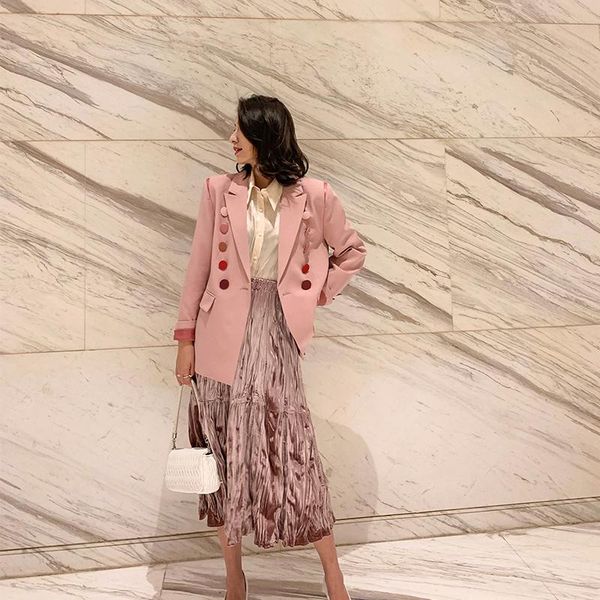 women's suits & blazers women pink blazer spring suit 2021 colorful buttons retro chic ins outerwear cool korean long mujer, White;black
women's suits & blazers women pink blazer spring suit 2021 colorful buttons retro chic ins outerwear cool korean long mujer, White;black