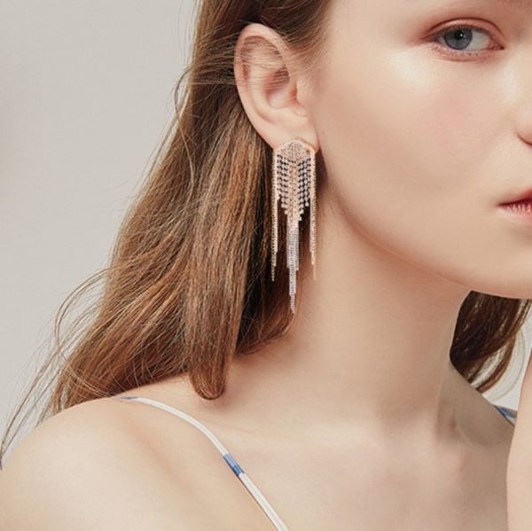european and american retro temperament tassel earrings personality 925 silver pin zircon inlaid chain earrings for women, Golden;silver
european and american retro temperament tassel earrings personality 925 silver pin zircon inlaid chain earrings for women, Golden;silver