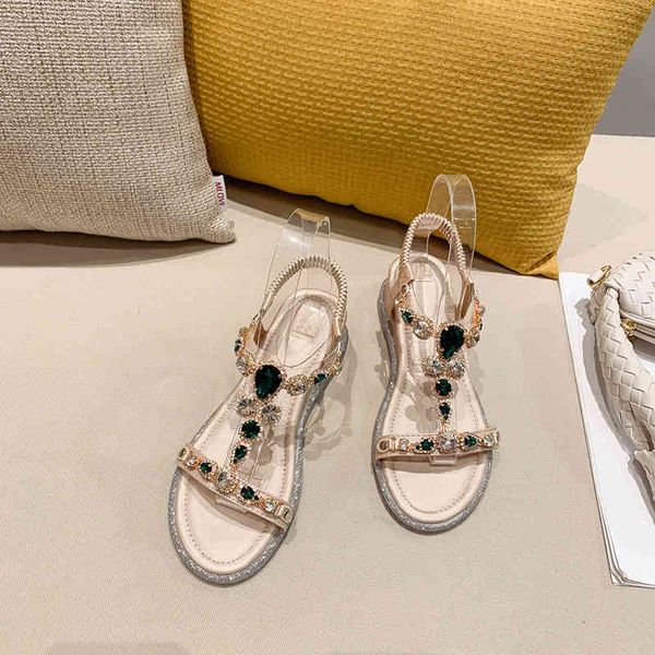80% off store online the new summer sandals fairy wind slope heel rhinestone trendy fashion roman flat bottom fresh and cool daily simple wa, Black
