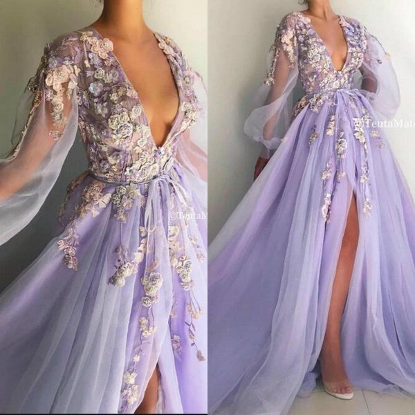 gorgeous lilac evening dresses with 3d floral applique deep v neck long poet sleeves side slit custom made prom party ball gown vestido, Black;red
gorgeous lilac evening dresses with 3d floral applique deep v neck long poet sleeves side slit custom made prom party ball gown vestido, Black;red